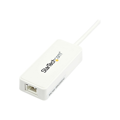 Adaptateur blanc StarTech.com avec connecteur et antenne. Logo et autres textes visibles.