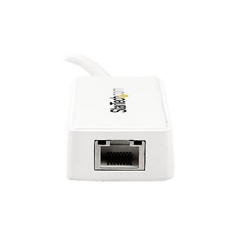 Module adaptateur rÃ©seau blanc avec logo StarTech.com et port Ethernet.