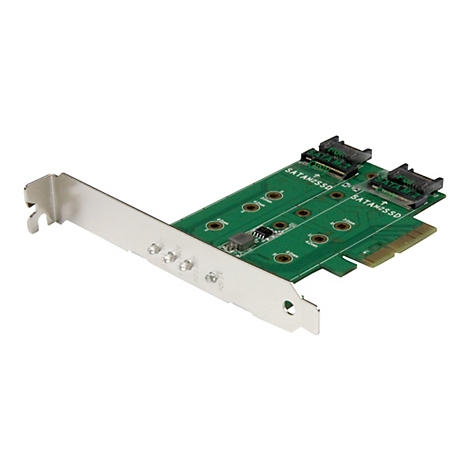 Une carte d'adaptation SATA M.2 verte pour SSD. La carte comporte des connecteurs, des lettres et des composants électroniques, ainsi qu'un support métallique.