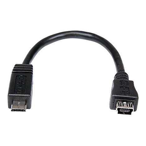 Câble USB noir, courbé d'un connecteur à l'autre.