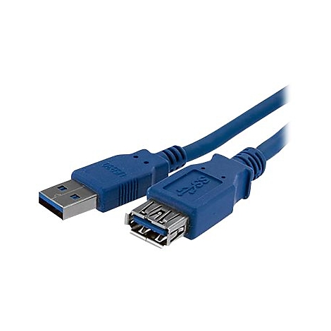 Câble USB 3.0 bleu avec connecteurs USB-A et USB-B.