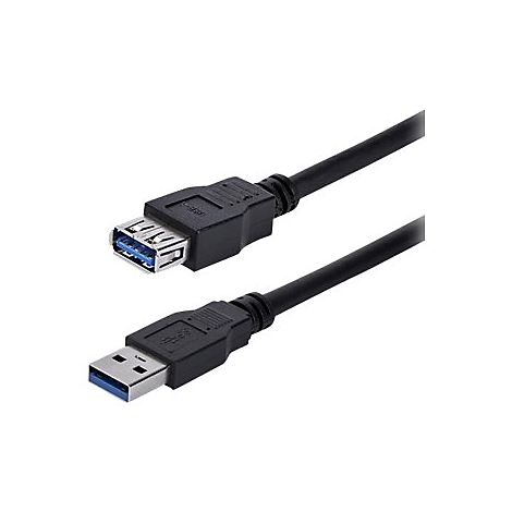 Câble USB noir, avec connecteurs USB-A et USB-B, sur fond blanc.