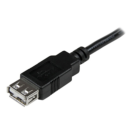 Câble USB noir, gros plan. Prise avec symbole USB. Inscription : 28AWG/2C+22AWG.