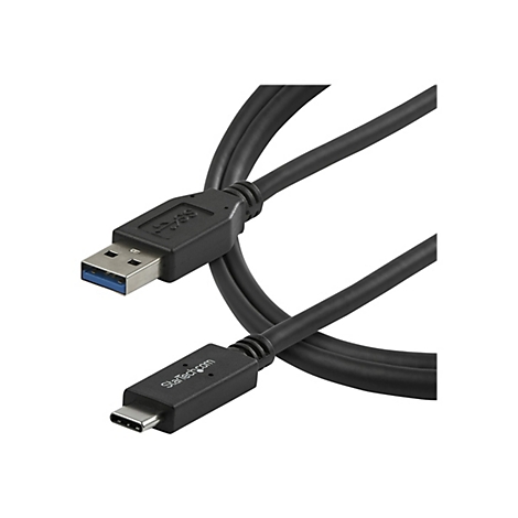 Câble USB noir avec connecteur USB-A et USB-C, fabriqué par StarTech.com.