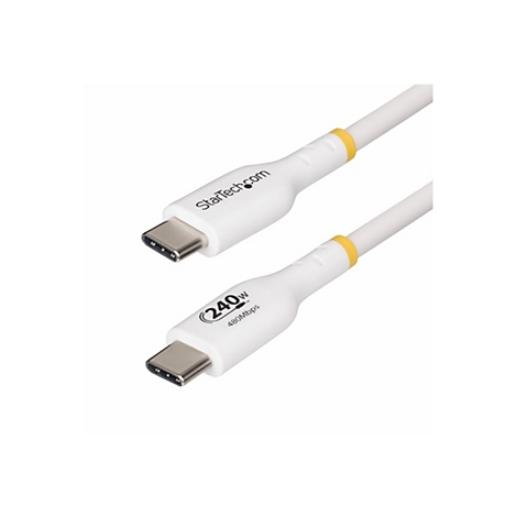 Deux câbles USB-C blancs ; nom de marque StarTech.com et marquages ​​240W, 480Mbps sur le connecteur.