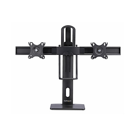 Support de moniteur noir pouvant accueillir deux écrans. StarTech.com est sur la base.