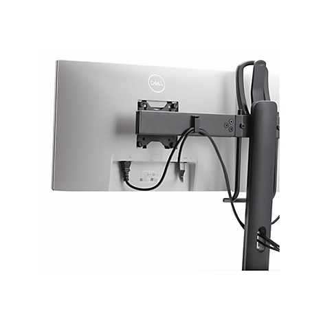 Arrière d'un écran Dell argenté avec un support mural et des câbles dissimulés dans le support.