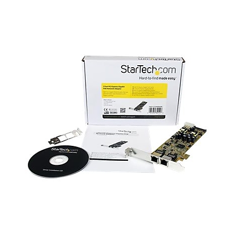 Ein weiÃŸer Karton und ZubehÃ¶rteile wie eine Netzwerkkarte, eine CD und eine Bedienungsanleitung liegen auf weiÃŸem Grund.
