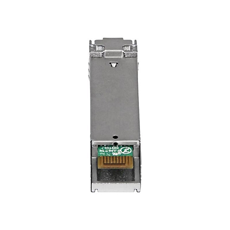 Un connecteur rectangulaire métallique avec circuit imprimé et impression.