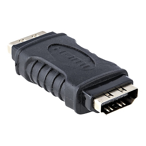 Ein schwarzer HDMI-Adapter vor weißem Hintergrund. Der Adapter hat das HDMI-Logo.