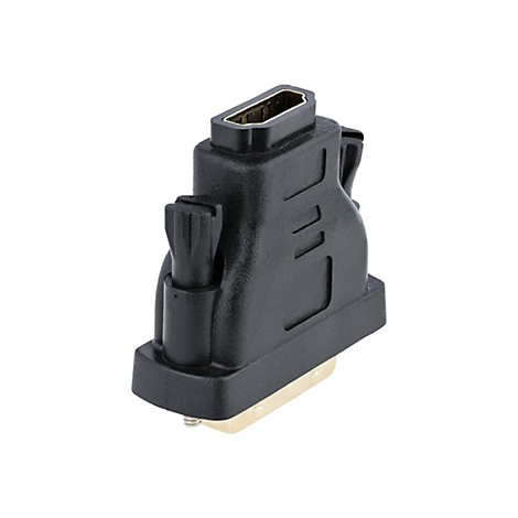 Schwarzer HDMI-auf-DVI-Adapter, Detailansicht. Der Adapter hat eine rechteckige Form mit abgerundeten Ecken und ist aus schwarzem Kunststoff gefertigt.