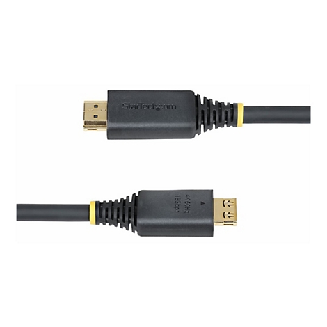 Schwarzes HDMI-Kabel mit gelbem Akzent, Stecker mit StarTech-Logo, auf weißem Hintergrund.