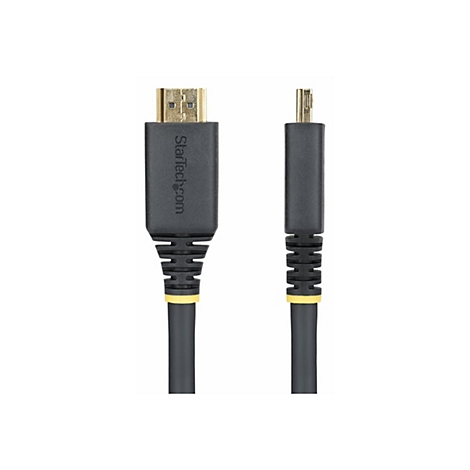 Schwarz-gelbes HDMI-auf-Mini-HDMI-Kabel. Auf dem Stecker steht Startech.com.