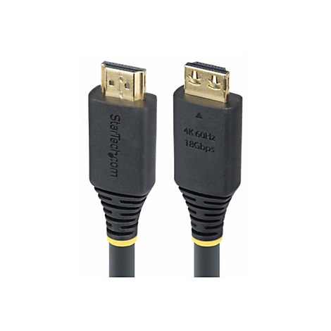 Zwei HDMI-Kabel mit vergoldeten Anschlüssen auf weißem Hintergrund. Auf den Kabeln steht StarTech.com und technische Daten.