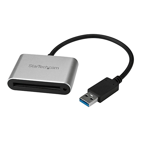 Silberner Kartenleser mit schwarzem Kabel und USB-Anschluss. Auf dem Lesegerät steht StarTech.com.