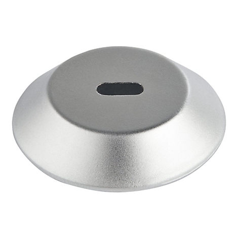 Silberfarbenes Objekt, halbkugelförmig mit einer länglichen Öffnung an der Oberseite.