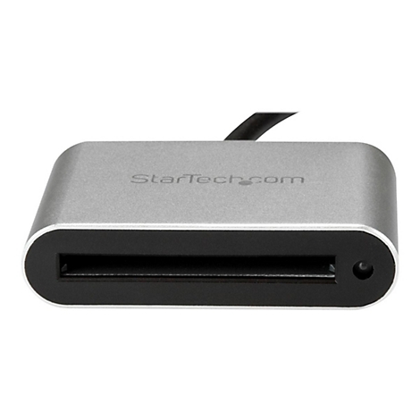 Lecteur de carte argentÃ© avec fente noire pour cartes mÃ©moire, logo StarTech.com.