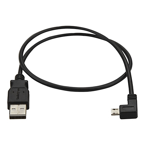 Schwarzes USB-Kabel mit einem Winkelstecker. Auf einem Stecker steht "StarTech.com".