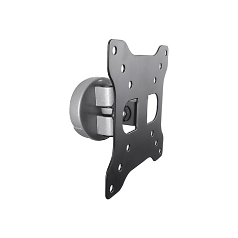 Schwarze TV-Wandhalterung, silbernes Gelenk, auf weißem Hintergrund.