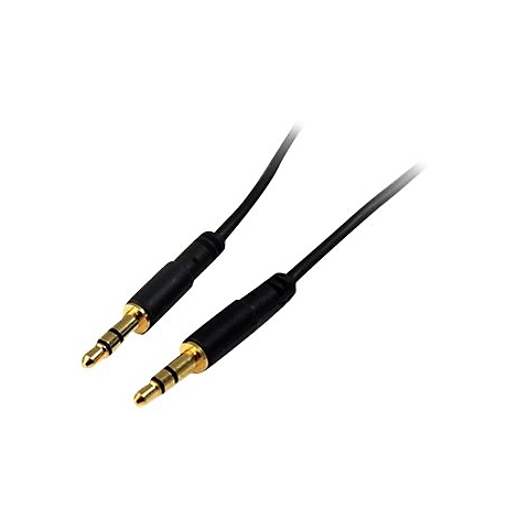 Zwei schwarze Audiokabel mit vergoldeten 3,5-mm-Klinkensteckern vor weißem Hintergrund.