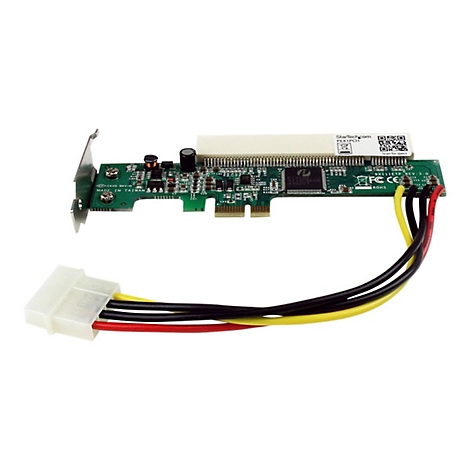 Eine grÃ¼ne PC-Karte mit elektronischen Komponenten, die Ã¼ber ein weiÃŸes Kabel mit einem Stromanschluss verbunden ist.