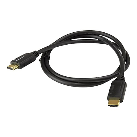 Schwarzes HDMI-Kabel mit Steckern an beiden Enden.