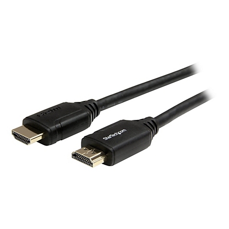 Schwarzes HDMI-Kabel mit Steckern; Logo von StarTech.com.