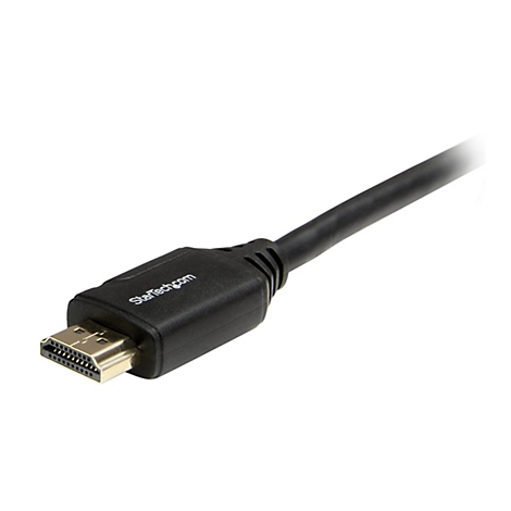 Ein schwarzes HDMI-Kabel mit goldenem Stecker und StarTech.com-Logo.