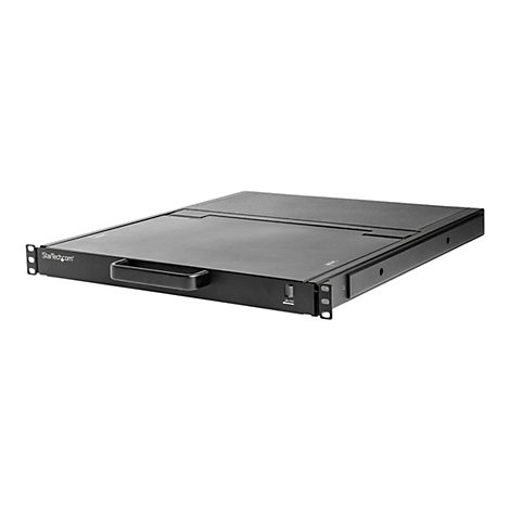 Schwarzes Server-Rack mit Griff und "UNLOCK"-Schriftzug.