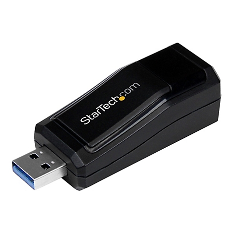 Adaptateur USB noir avec StarTech.com imprimÃ© dessus. Le connecteur USB a un insert bleu.