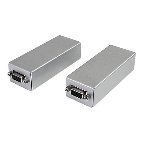 Zwei rechteckige, silberne Gehäuse mit D-Sub-Steckern an den Enden.