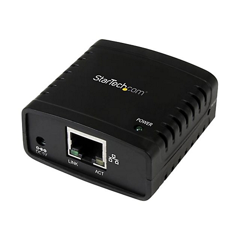 Schwarzer Netzwerkadapter mit StarTech.com Logo, RJ45-Port und Power-Leuchte.