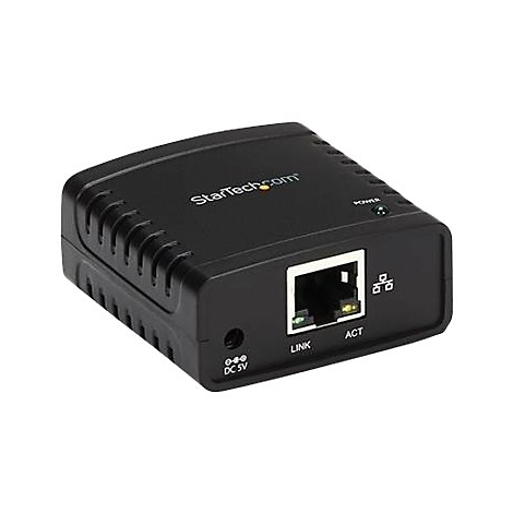 Schwarzer Netzwerkadapter mit StarTech.com Logo, Ethernet-Anschluss, Power- und Aktivitäts-LEDs.