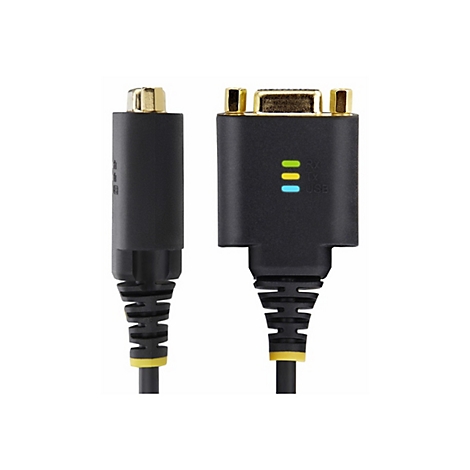 Zwei schwarze Kabelstecker mit goldenen Anschlüssen und LED-Statusanzeigen vor weißem Hintergrund.