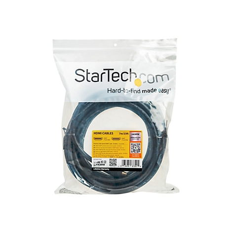 Sieben Meter langes HDMI-Kabel von StarTech.com in transparenter Plastikverpackung mit Produktinformationen.