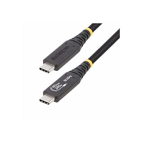 Schwarzes USB-C-Kabel, StarTech.com Logo, gelbe Ringe, Beschriftung: 40 Gbps, 240 W, 8K 60Hz.