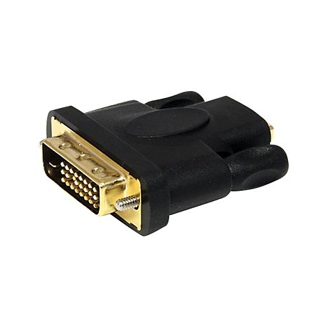 Schwarzer DVI-Adapter mit goldenen Kontakten und Schraube.