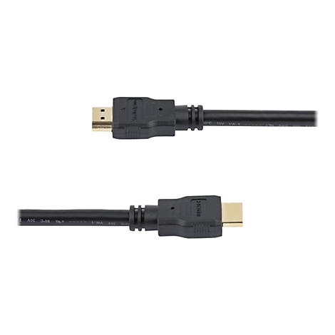 Zwei HDMI-Kabel in Schwarz mit goldenen Anschlüssen, vor weißem Hintergrund. Der Name Startech ist auf einem Stecker zu sehen.