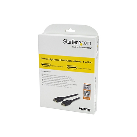 Produktverpackung eines StarTech.com Premium High Speed HDMI-Kabels, 1 Meter, 4K 60Hz.