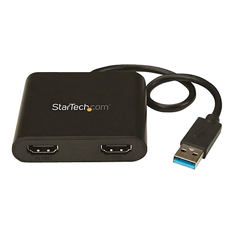 Schwarzer HDMI-Adapter mit USB-Kabel. Aufschrift: StarTech.com. Zwei HDMI-Eingänge und ein USB-Stecker.