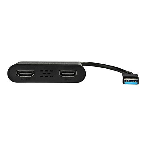 Schwarzer HDMI-Adapter mit USB-Anschluss. Auf dem Adapter stehen "4K HDMI" und "HDMI".