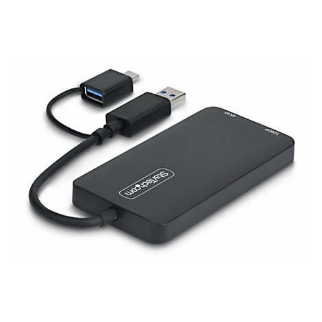 Schwarzer USB-Adapter mit USB-A- und USB-C-Anschlüssen, Beschriftung '4K30' und '1080P'.