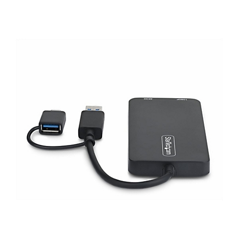 Schwarzer USB-Adapter von StarTech.com. Er hat Anschlüsse für USB und weitere Geräte.