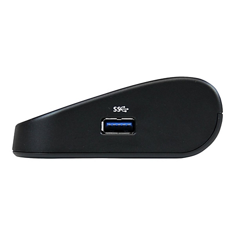 Appareil noir et ovale avec port USB et symbole SS.