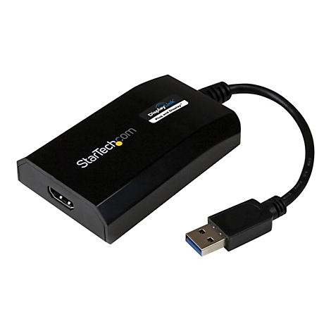 Schwarzer USB-HDMI-Adapter mit den Schriftzügen StarTech.com und DisplayLink.