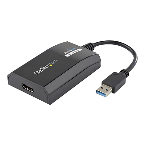 Schwarzer DisplayLink-Adapter mit HDMI- und USB-Anschlüssen, StarTech.com Logo und DisplayLink-Aufdruck.