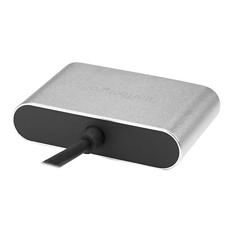 Silberner Adapter mit schwarzem Stecker, Startech.com Logo.