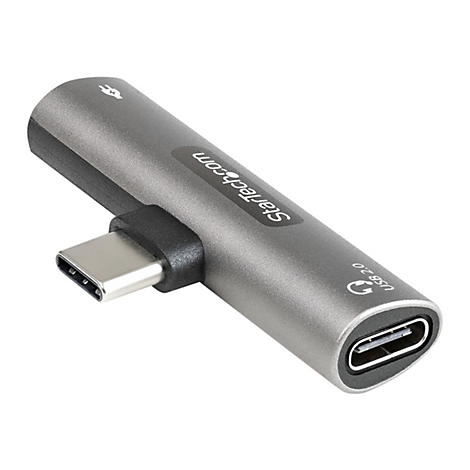 Grau-schwarzer USB-C-Adapter mit Logo StarTech.com. An einem Ende USB-C-Stecker, am anderen USB-2.0-Anschluss.