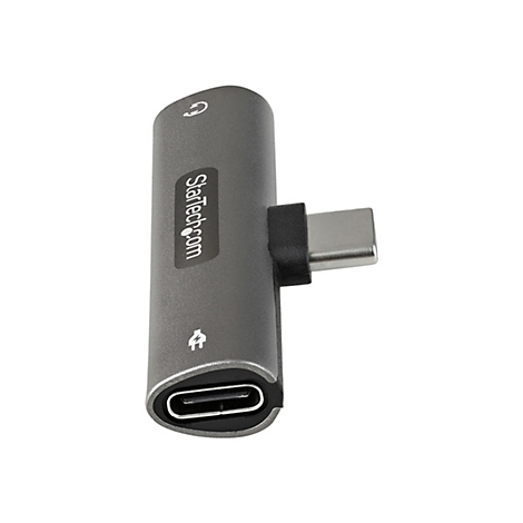 Ein grauer USB-C-Adapter mit Logo "Startech.com" auf weißem Hintergrund.