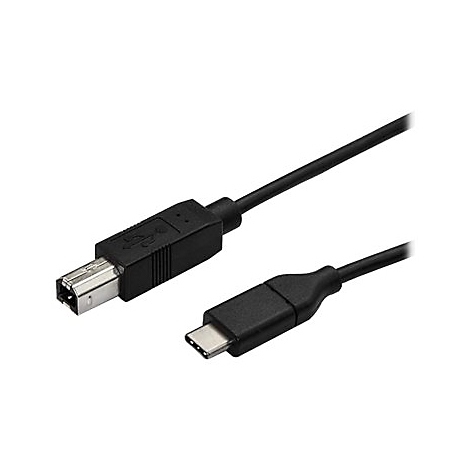Ein schwarzes USB-Kabel mit USB-A- und USB-C-Anschlüssen. Der USB-A-Anschluss ist links, der USB-C-Anschluss rechts.